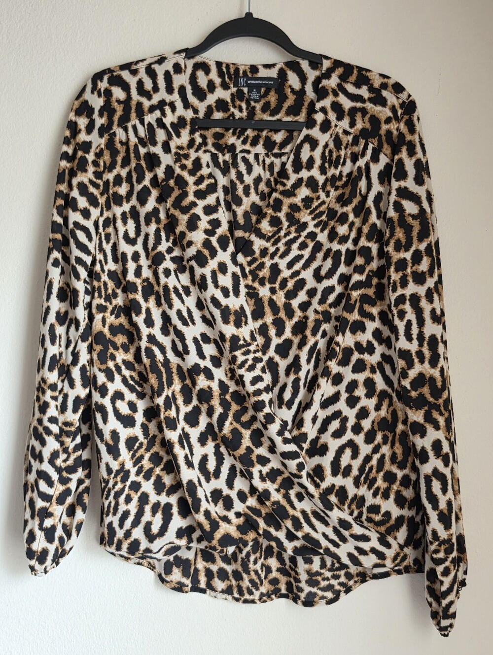 INC International Concepts Leopard Print Faux Wrap Design Size Medium Blouse